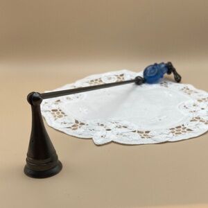 Dark Copper Toned Candle Snuffer with blue bead finial